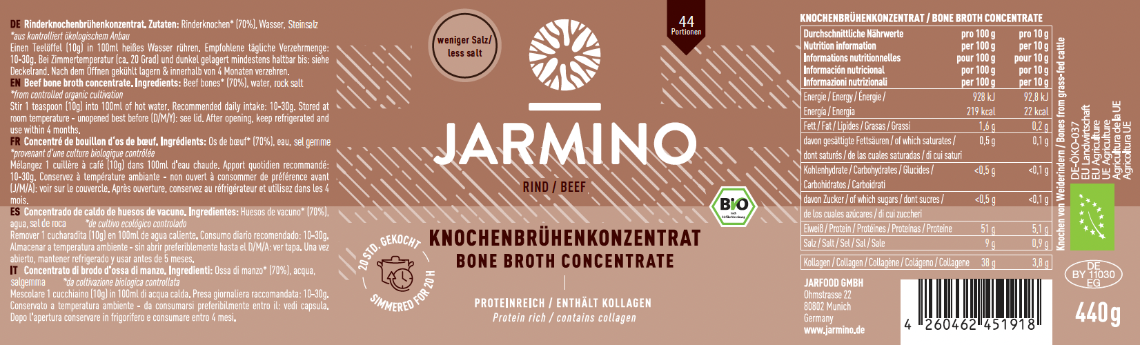 Knochenbrühen Konzentrat Rind - SALZREDUZIERT (440g)